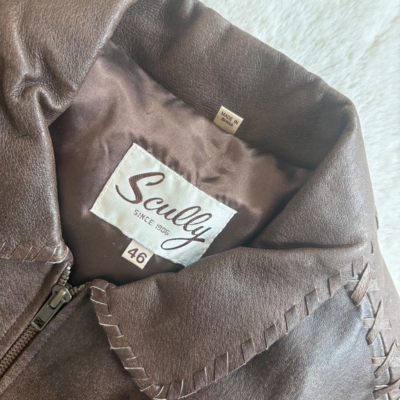 VINTAGE SCULLY BOMBER LEATHER JACKET - W ART ON BACK Size 48 - Picture 5 of 15